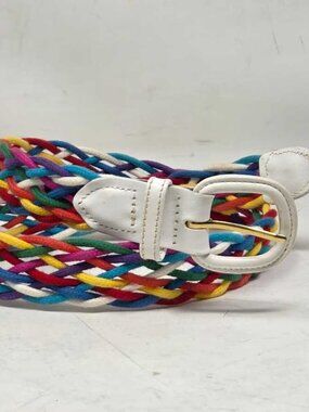 Vintage 80s M Lady Canterbury rainbow woven braided rope belt Dominican Republic